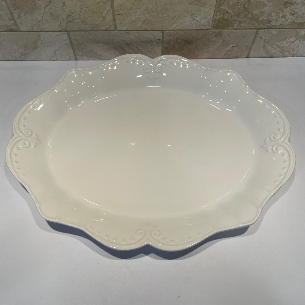 Ceriart Portugal Large Oval Serving Platter Cream Scalloped Embossed 16 Inch